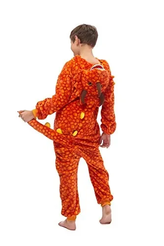 emmarcon Kigurumi Pigiami Animali da 120/altezza 115-125, Dinosauro Arancione - immagine 3