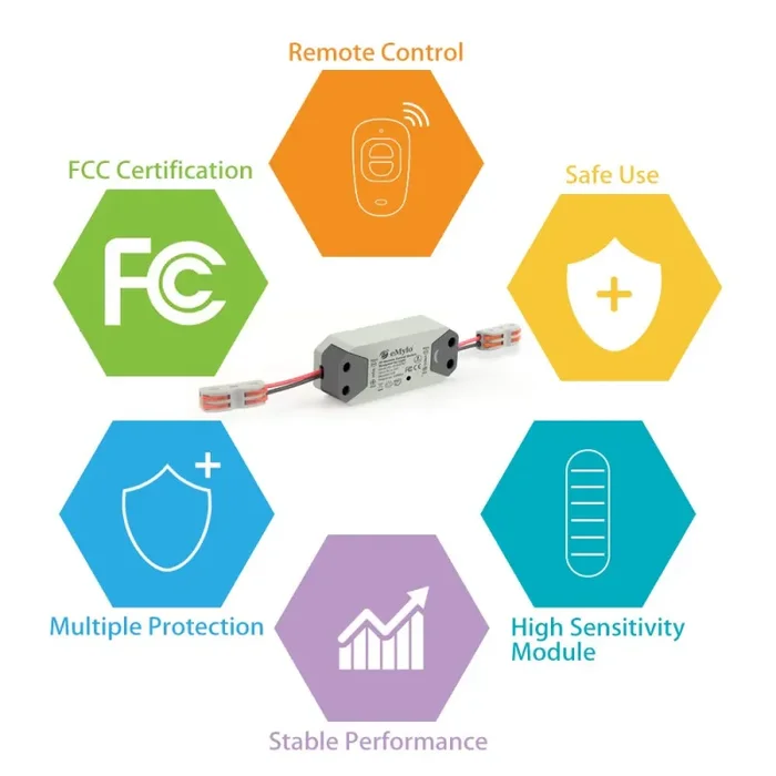 eMylo Smart Wireless Telecomando Interruttore 220V Relè 1000W 1 pack, Grigio - immagine 2