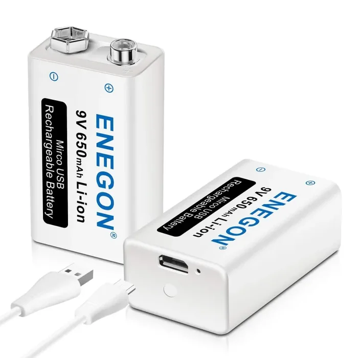 ENEGON 9V USB Dirette Batteria 659mAh 2 & Cavo di ricarica Fornitura