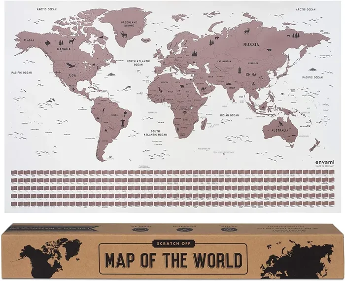 envami Mappa del Mondo da Grattare – 68 X 43 CM – Idee Regalo – mappamondo da grattare con Bandiere – Scratch off Map – Mappa da grattare – Cartina Mondo da grattare – Oro Inglese - immagine 3
