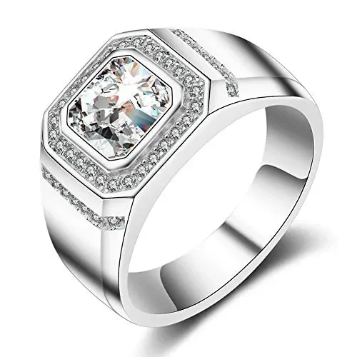 ENYU Uomo Argento Anelli Princess Cubica Zircone Tono -Anniversario di 22 Sconti