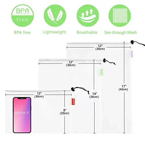 Eono Sacchetti Riutilizzabili in Rete, di Frutta e 9 Pcs (2l+5m+2s) - immagine 3