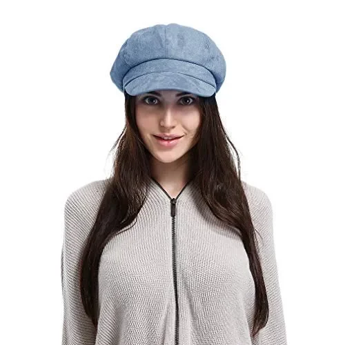 EOZY-Berretto con Visiera Donna Invernale Ottagonale Baschi Cappello M, Blu