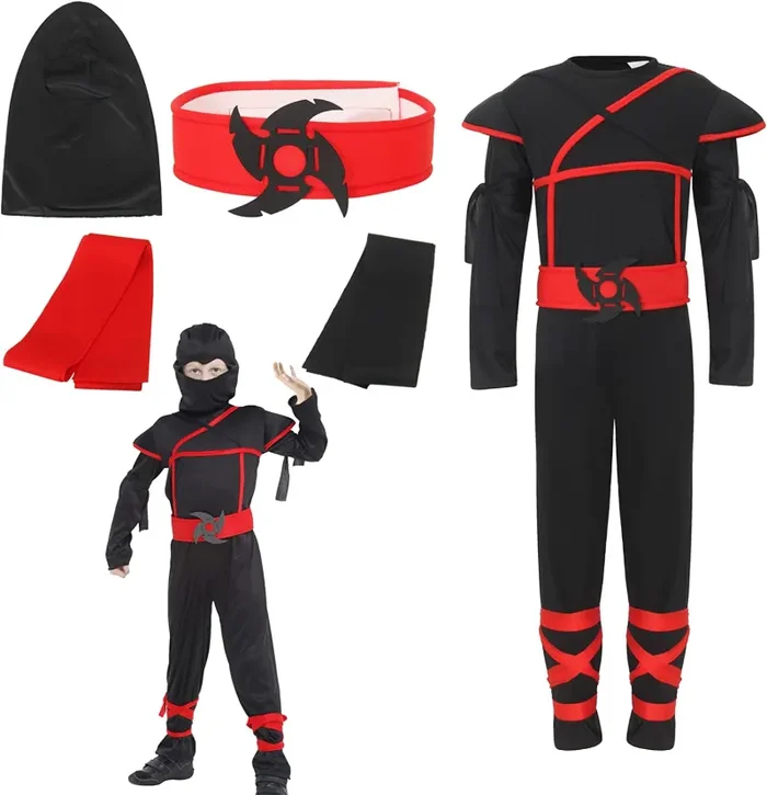 EOZY-Costume Ninja per Bambini Vestito Travestimento Carnevale Halloween Cosplay Nero Saldi