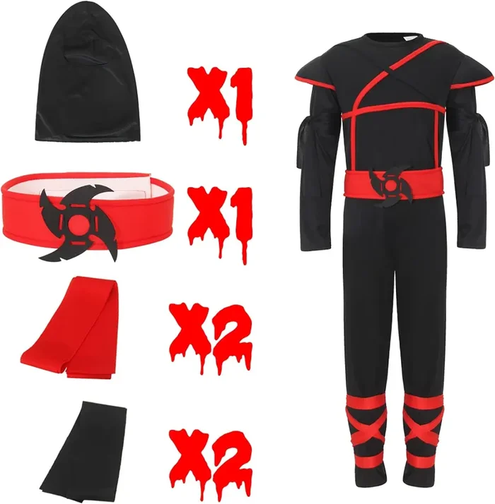 EOZY-Costume Ninja per Bambini Vestito Travestimento Carnevale Halloween Cosplay Nero Saldi - immagine 2