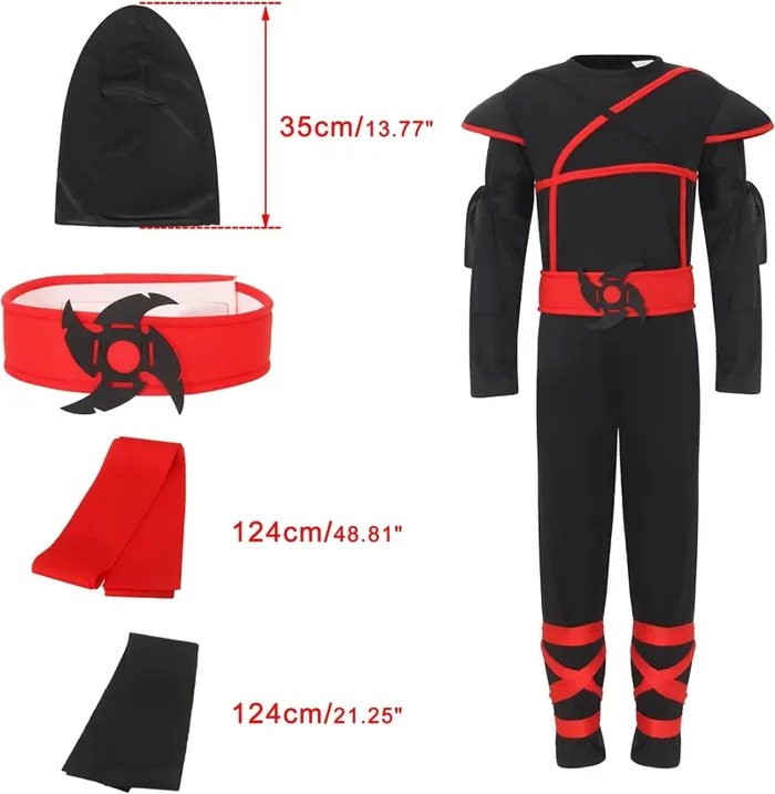 EOZY-Costume Ninja per Bambini Vestito Travestimento Carnevale Halloween Cosplay Nero Saldi - immagine 3