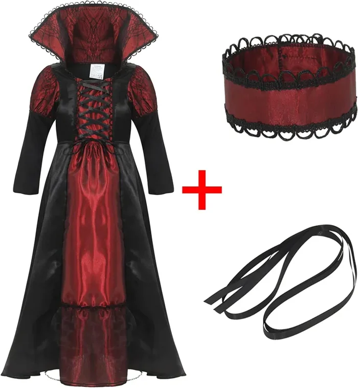 EOZY-Vampire Queen Costume – Vampire Girl Costume – Twilight – Girls Girls ‘Dress And Accessories for Halloween Carnival, Cosplay - immagine 2