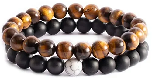 EPOSH Set 2 Bracciali da Uomo in Pietre Naturali | Stile: Indie, Rock, Navy…