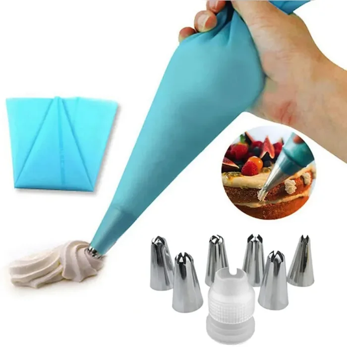 EQLEF, Set di 6 beccucci in Silicone per Creme da Pasticceria e 6 beccucci in Acciaio Inox, per Decorazione Torte Fai da Te, 2 Pezzi Fornitura