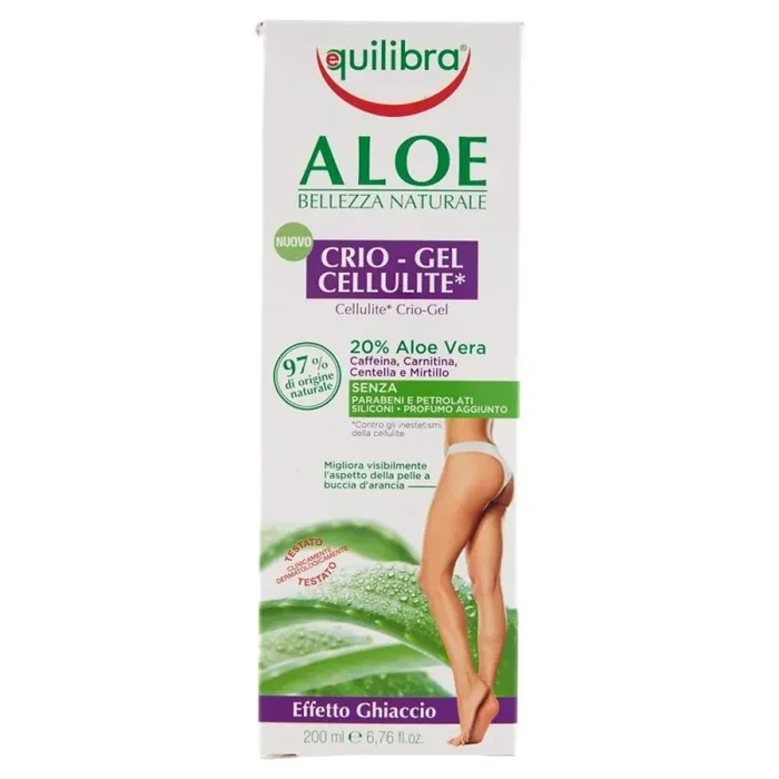 Equilibra Corpo, Aloe Crio-Gel Cellulite, Gel Fresco a Base di Aloe Vera, Favorisce la Circolazione Periferica, Contrasta Ritenzione Idrica, Cellulite e Pelle a Buccia d’Arancia, 200 ml