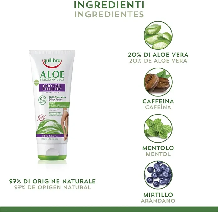 Equilibra Corpo, Aloe Crio-Gel Cellulite, Gel Fresco a Base di Aloe Vera, Favorisce la Circolazione Periferica, Contrasta Ritenzione Idrica, Cellulite e Pelle a Buccia d’Arancia, 200 ml - immagine 3