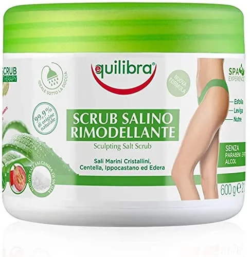 Equilibra Corpo, Scrub Salino Rimodellante, Scrub Corpo Esfoliante a Base di Aloe Vera, Leviga e Nutre la Pelle, Mix di Sali Marini ad Azione Antiacqua, Oli Naturali ed Estratti Vegetali, 600 g 600 ml (Confezione da 1) Scrub Rimodellante