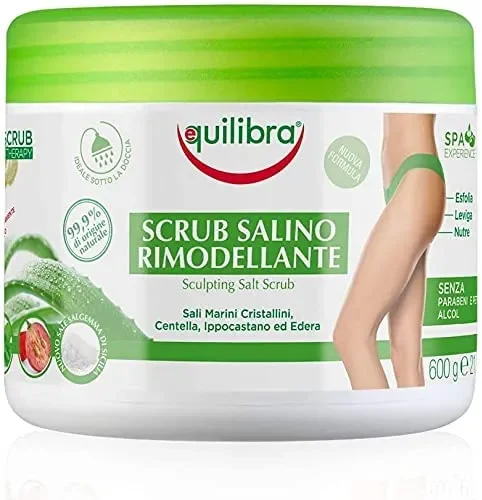 Equilibra Corpo, Scrub Salino Rimodellante, Scrub Corpo Esfoliante a Base di Aloe Vera, Leviga e Nutre la Pelle, Mix di Sali Marini ad Azione Antiacqua, Oli Naturali ed Estratti Vegetali, 600 g 600 ml (Confezione da 1) Scrub Rimodellante - immagine 2