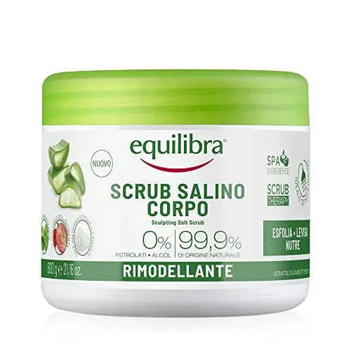 Equilibra Corpo, Scrub Salino Rimodellante, Scrub Corpo Esfoliante a Base di Aloe Vera, Leviga, Nutre la Pelle, Mix di Sali Marini ad Azione Antiacqua, Oli Naturali ed Estratti Vegetali, 600 g