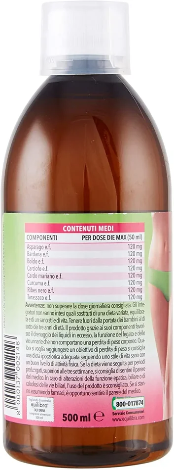 Equilibra Integratori Alimentari, Perdita di Peso Fast Drena, Integratore a Base di Estratti Vegetali, per il Drenaggio dei Liquidi e la Funzionalità delle Vie Urinarie, Da Diluire, Gusto Lime, 500 ml Fast Drena 1 confezione x 500 ml - immagine 3