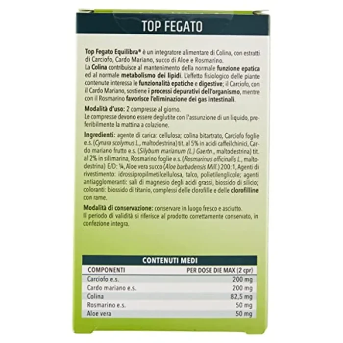Equilibra Integratori Alimentari, Top Fegato, Integratore Depurativo Fegato, per la Normale Funzione Epatica, Con Aloe Vera, Cardo Mariano, Colina, Carciofo, Rosmarino, Senza Glutine, 30 Compresse - immagine 2