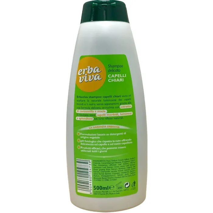 Erbaviva shampoo delicato capelli chiari con estratti di miele e camomilla 500 ml - immagine 2