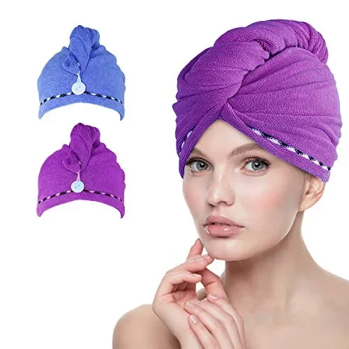 esafio – Confezione da 2 Asciugamani per Capelli in Morbida Blu + Viola Scuro Sconti