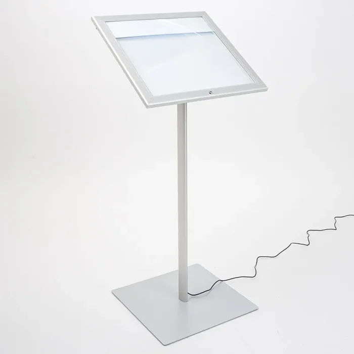 Espositore a Leggio con Piantana 50,5×47,7×2,3 cm in Alluminio con Led Porta Menù Silver