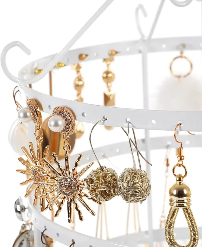 Espositore Portagioie a 4 Piani Struttura Girevole Bianco Ideale per Orecchini - immagine 3