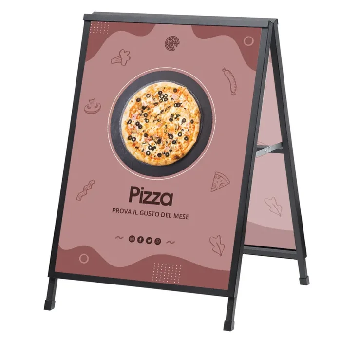 Espositore Pubblicitario Bifacciale a Cavalletto Pieghevole 90×120 cm in Metallo Nero Vendita online
