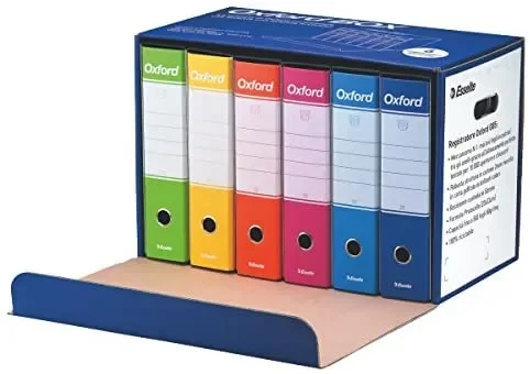 Esselte Oxford Box 390785110 6 Raccoglitori Oxford con Scatola, Formato Protocollo, Cartone, Dorso 8 cm per Raccoglitore, Multicolore