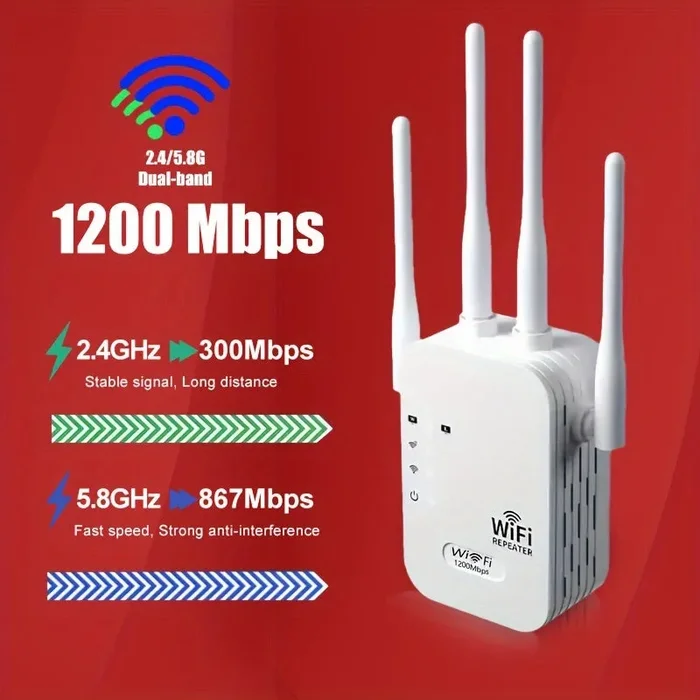 Estensore WiFi, Amplificatore Di Segnale, Potenzia Il Segnale A 300 Mbps WiFi 2,4 E 5 GHz Dual Band (8500 Piedi Quadrati), Forte Penetrazione Del Segnale, Supporta 35 Dispositivi, 4 Modalità, Configurazione Con 1 Tocco, 4 Antenne Per Copertura A 360°