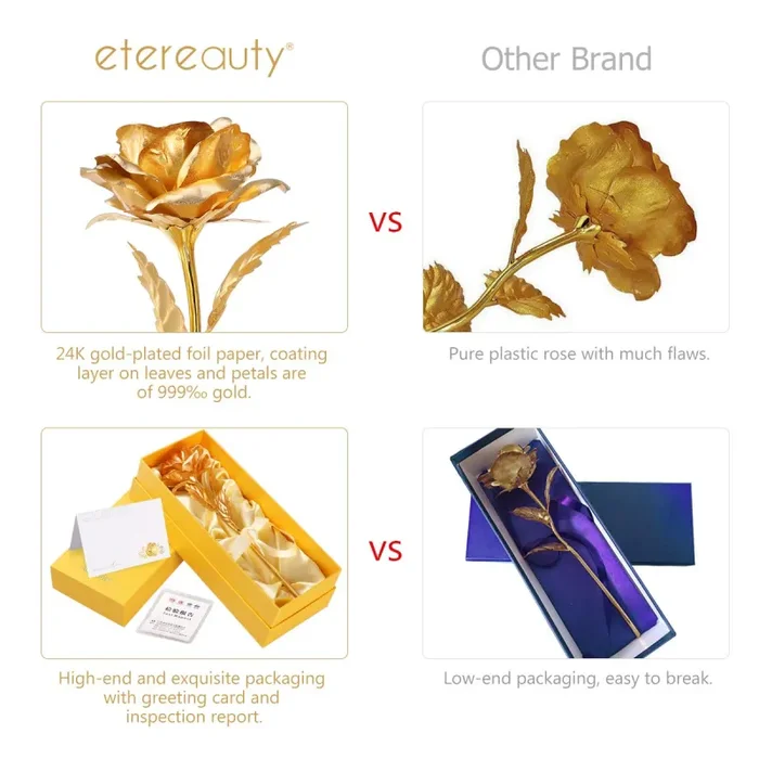 ETEREAUTY 24K Placcato Rosa Regalo, Artificiale Placcata con D’oro - immagine 3