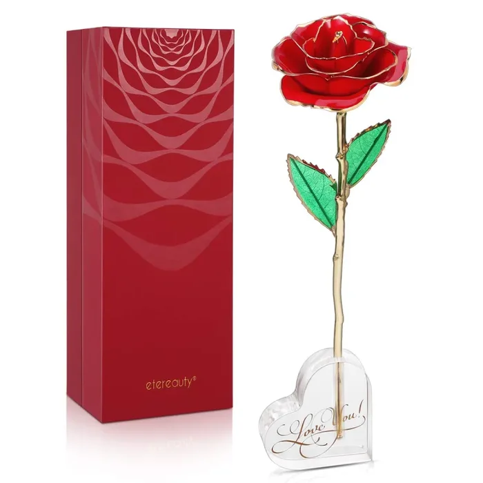 ETEREAUTY 24K Rosa Placcato Oro, Regalo con a Forma di Cuore & Rosso