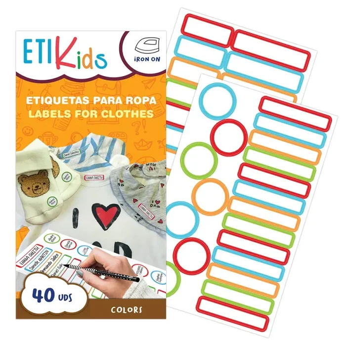 Etikids 40 Etichette termoadesive da STIRARE. Formati e colori vari, colorato