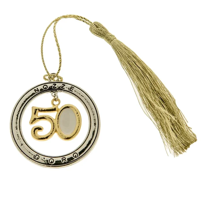 ETM Bomboniera Decorazione Zama 50 ° Anniversario D 4 Cm con Nappa 12 Pz