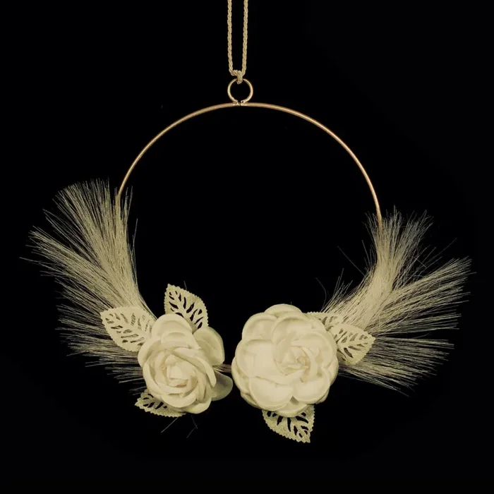 ETM Decoro Cerchio 2 Fiori D 20 / 25 Cm Crema