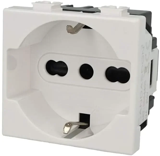 ETTROIT MT2102 Presa Schuko 2P+T 16A Bianco Compatibile Bticino Matix