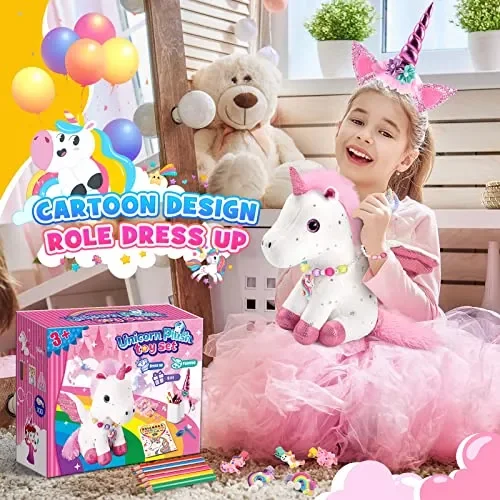 EUCOCO Peluche Unicorno Bambina Regalo, Regalo Bambina 3-7 Anni Giocattoli Unicorno Kit Pittura per Bambini 3-8 Anni Femmina Giochi Gioco di Ruolo Bambini 3-7 Anni Regalo Ragazza Braccialetto - immagine 2
