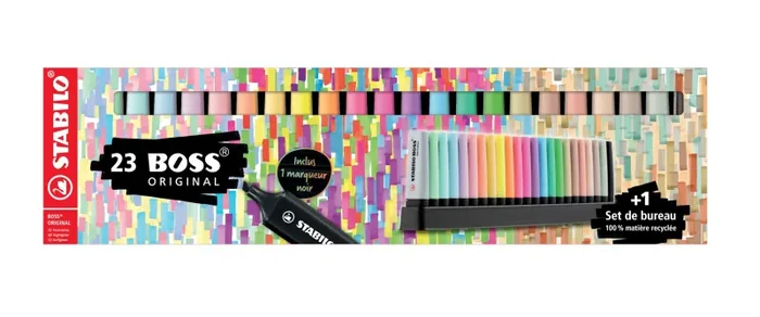 Evidenziatore – STABILO BOSS ORIGINAL Desk-Set Special Edition – 23 Colori assortiti 8 fluo + 8 pastel + 6 Nature + 1 marcatore Nero