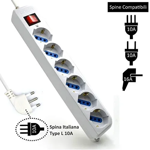 Ewent EW3922-3M Multipresa Ciabatta Elettrica a 6 Posti prese Italiane White - immagine 2