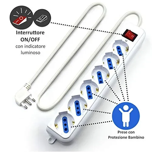 Ewent EW3922-3M Multipresa Ciabatta Elettrica a 6 Posti prese Italiane White - immagine 3