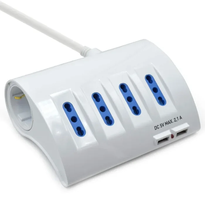 Ewent EW3934 Multipresa 5 prese (4 ITA + 1 ITA/Schuko) + 2 Pote USB, Bianco Online