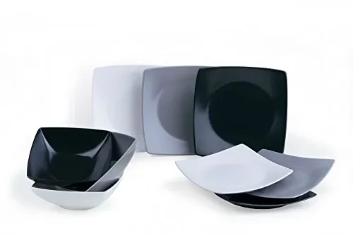 Excelsa Eclipse Servizio Piatti Quadrati 18 Pezzi, Bianco, Nero E Grigio - immagine 2