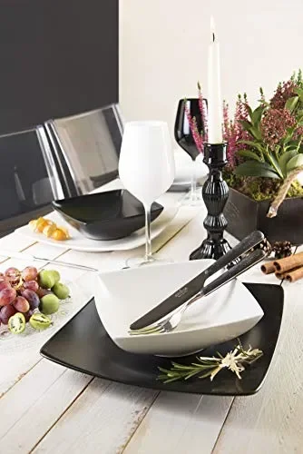 Excelsa Eclipse Servizio Piatti Quadrati 18 Pezzi, Bianco, Nero E Grigio - immagine 3