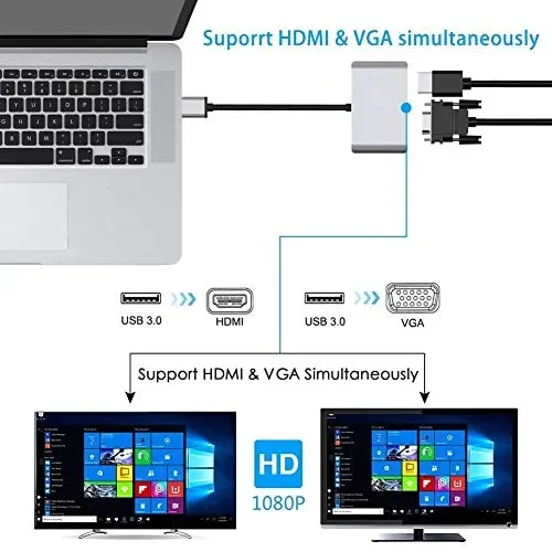 Excuty Adattatore da USB 3.0 a HDMI e VGA, Dual Display per Windows 7/8/10,… - immagine 2