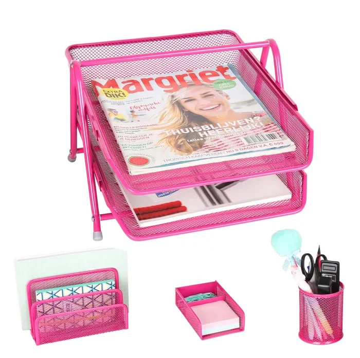 Exerz Premium Mesh Ufficio Set di 4 PZ – Ripiano Portalettere, Rosa In saldo