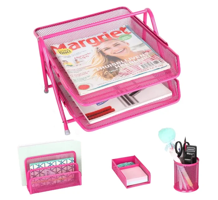 Exerz Premium Mesh Ufficio Set di 4 PZ – Ripiano Portalettere, Rosa In saldo - immagine 2