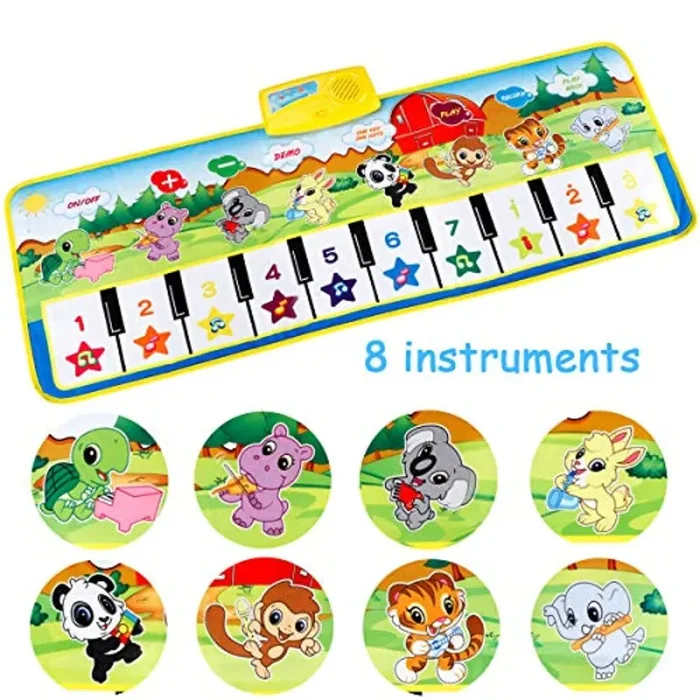 EXTSUD Tappeto Musicale Bambini con 18 Suoni, Piano Mat con 8 Suoni Strumenti Violino Corno Flauto ecc e 10 Pianoforte Volume Regolabile, Tappetino Musica Gioco per Bambina Educazione 100x36cm - immagine 3