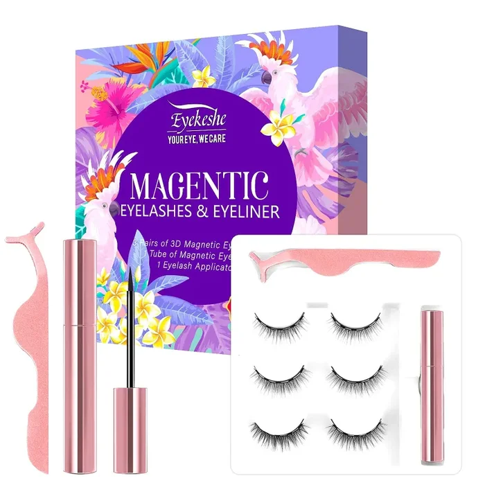 EYEKESHE Ciglia Finte Magnetiche Naturali Sicuro Confortevole Impermeabile Riutilizzabile, Include Eyeliner Magnetico e Piegaciglia, Adatto per il Trucchi di Feste Matrimoni Incontri (3 Paia) 3 Paia – Stile giovanile