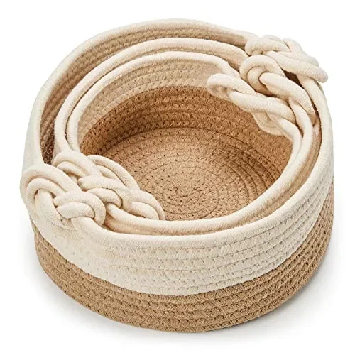 EZOWare Set di 3 Cesto Contenitore in Maglia Organizer, Marrone E Beige In saldo - immagine 2