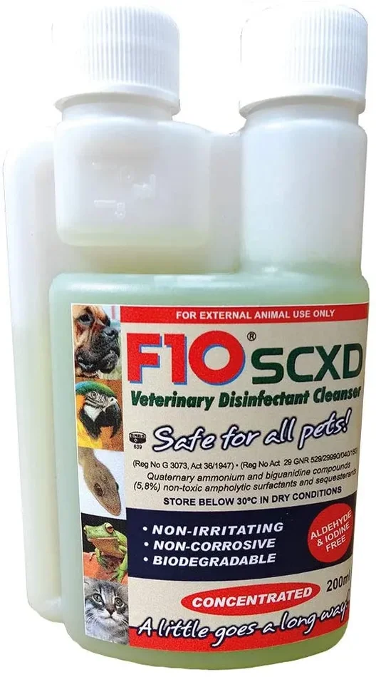 F10SCXD – Disinfettante e detergente veterinario, flacone da 200 ml, ideale per allevamenti di animali, cani, gatti, piccoli animali, uccelli