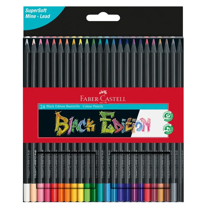 Faber-Castell 116424 – Matite colorate Blackwood, Black Edition, astuccio da 24 pezzi