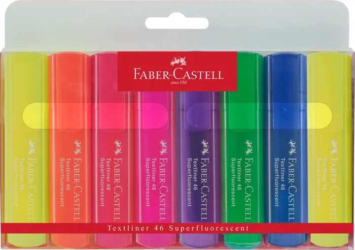 Faber-Castell 154662 – Set di evidenziatori TL 1546, confezione da 8, colori neon, con punta a cuneo a lunga durata, larghezza linea 1 – 5 mm, ricaricabili