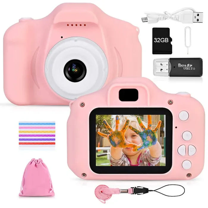 faburo Macchina Fotografica per Bambini con Scheda SD 32 GB, Macchina Fotocamera Bambini Portatile Digitale Portatile Digital Camera Kids Videocamera Regalo di Compleanno per Bambini(Rosa)